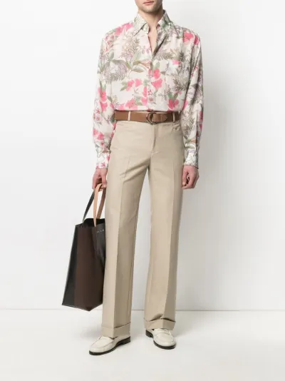 straight-point collar floral-print 