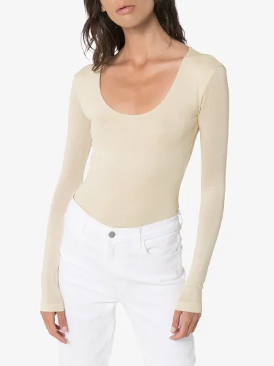 white scoop neck bodysuit