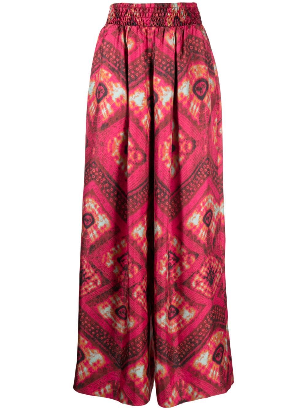 Paisley Tile Print Wide Leg Trousers Pink