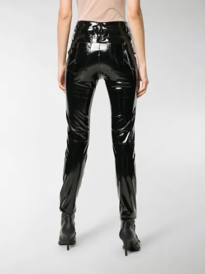 black shiny skinny trousers