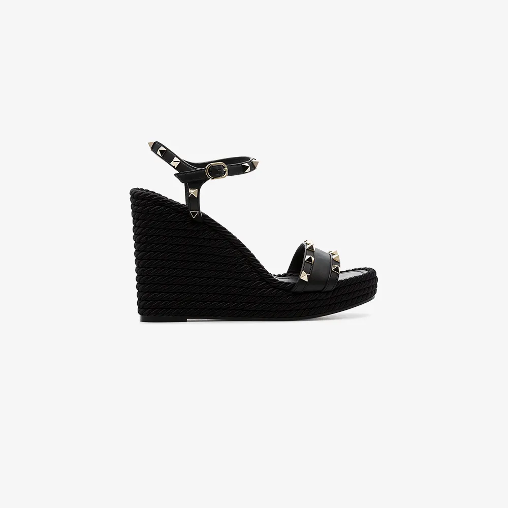 valentino rockstud espadrille wedge black