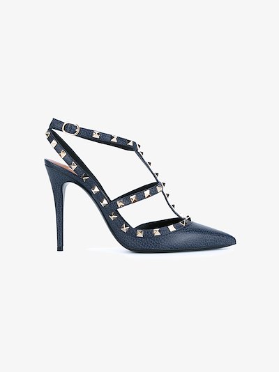 Valentino Denim Leather Rockstud Heels | Browns