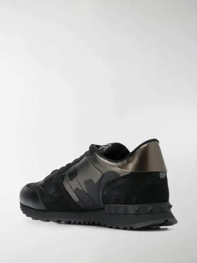 Valentino Garavani Rockrunner metallic camouflage-print sneakers black |  MODES