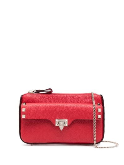 VALENTINO GARAVANI: Rockstud bag in grained leather with studs - Red