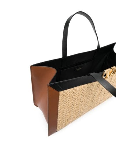 Shop Valentino Garavani VLogo Raffia & Leather Tote