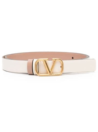 V Logo Signature 20 Reversible Leather Belt in Beige - Valentino
