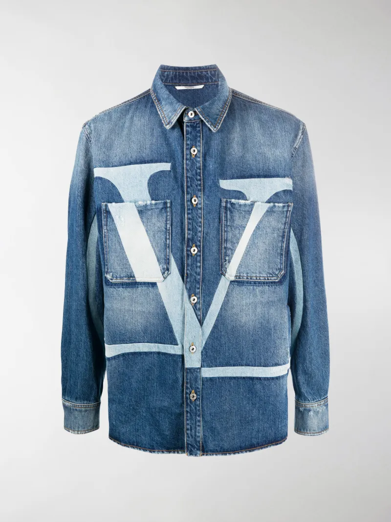 Valentino Giacca denim VLOGO con stampa blu | MODES
