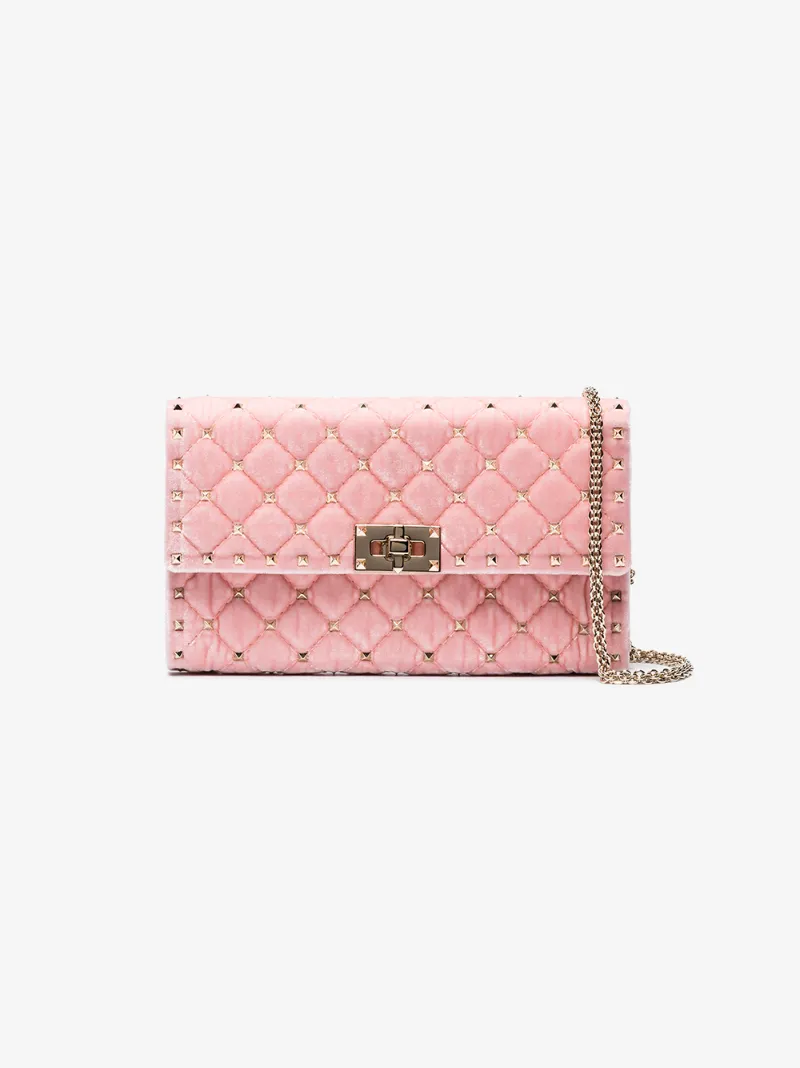 Valentino Pink Rockstud Spike Velvet Clutch Bag Browns