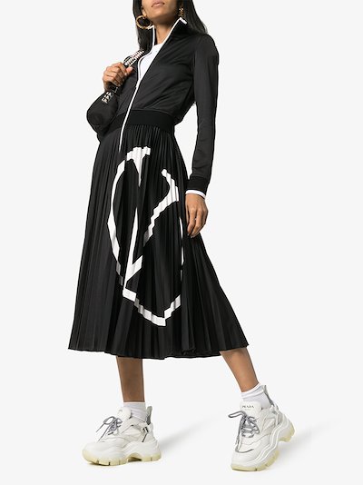 Valentino Pleated Logo Midi Dress Browns