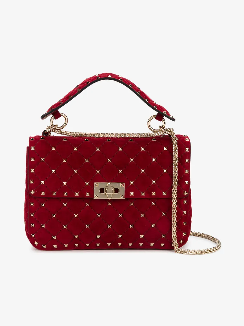 Valentino Red Rockstud Spike Suede Shoulder Bag Satchels Cross Valentino Red Rockstud Spike Suede Shoulder Bag