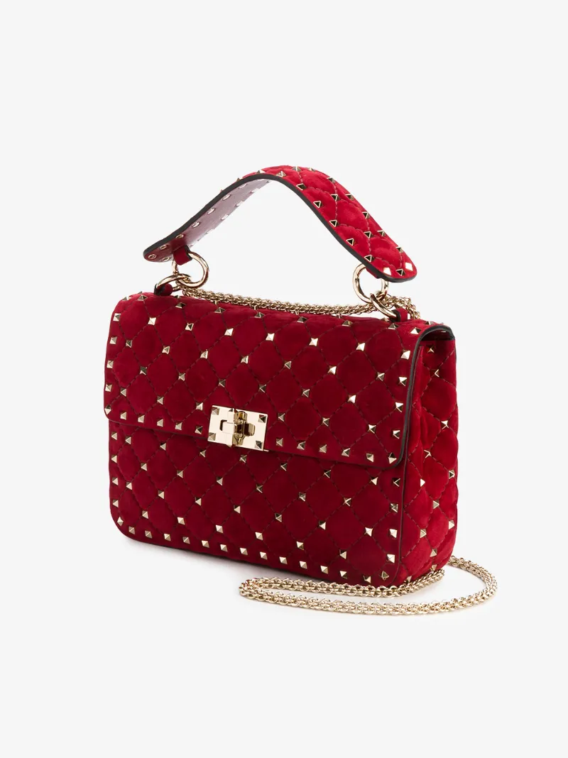 Valentino Red Rockstud Spike Suede Shoulder Bag Satchels Cross Valentino Red Rockstud Spike Suede Shoulder Bag
