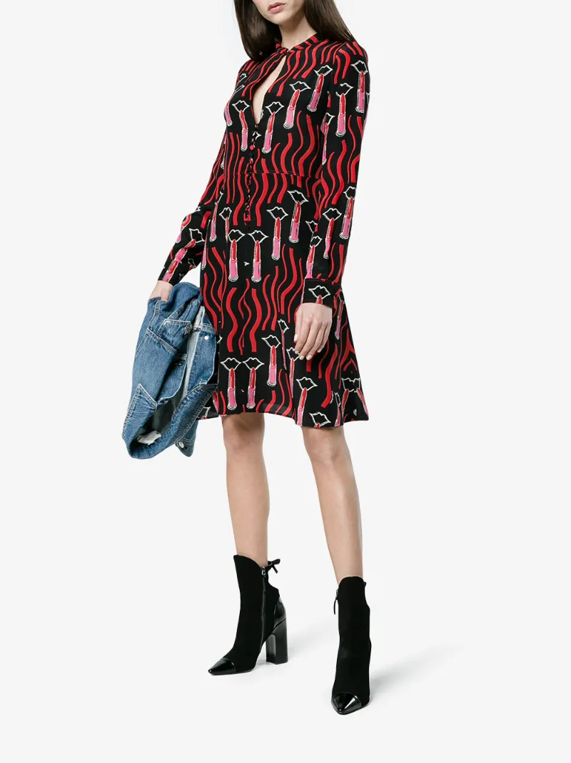 Valentino Silk Lipstick Print Keyhole Dress Day Dresses Browns Valentino Silk Lipstick Print Keyhole Dress