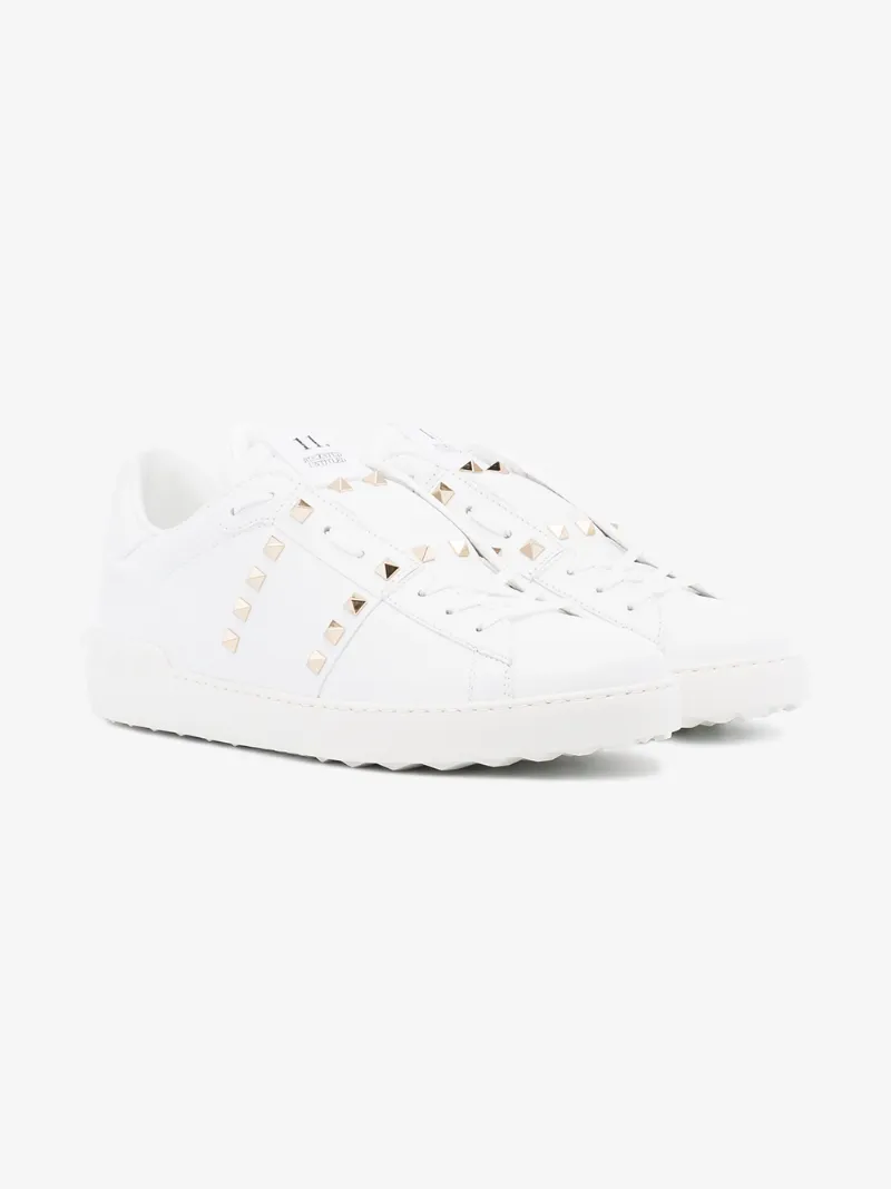 VALENTINO Rockstud Untitled #11 Low-Top Leather Trainers in White ...