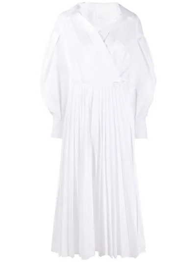 white pleated shirt dress