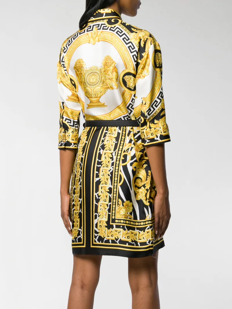 baroque print buttoned shirt dress