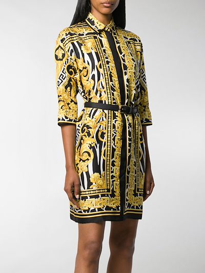 baroque print buttoned shirt dress