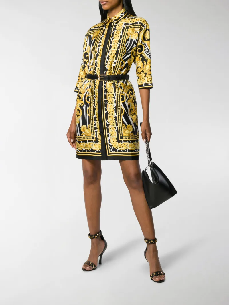 baroque print buttoned shirt dress