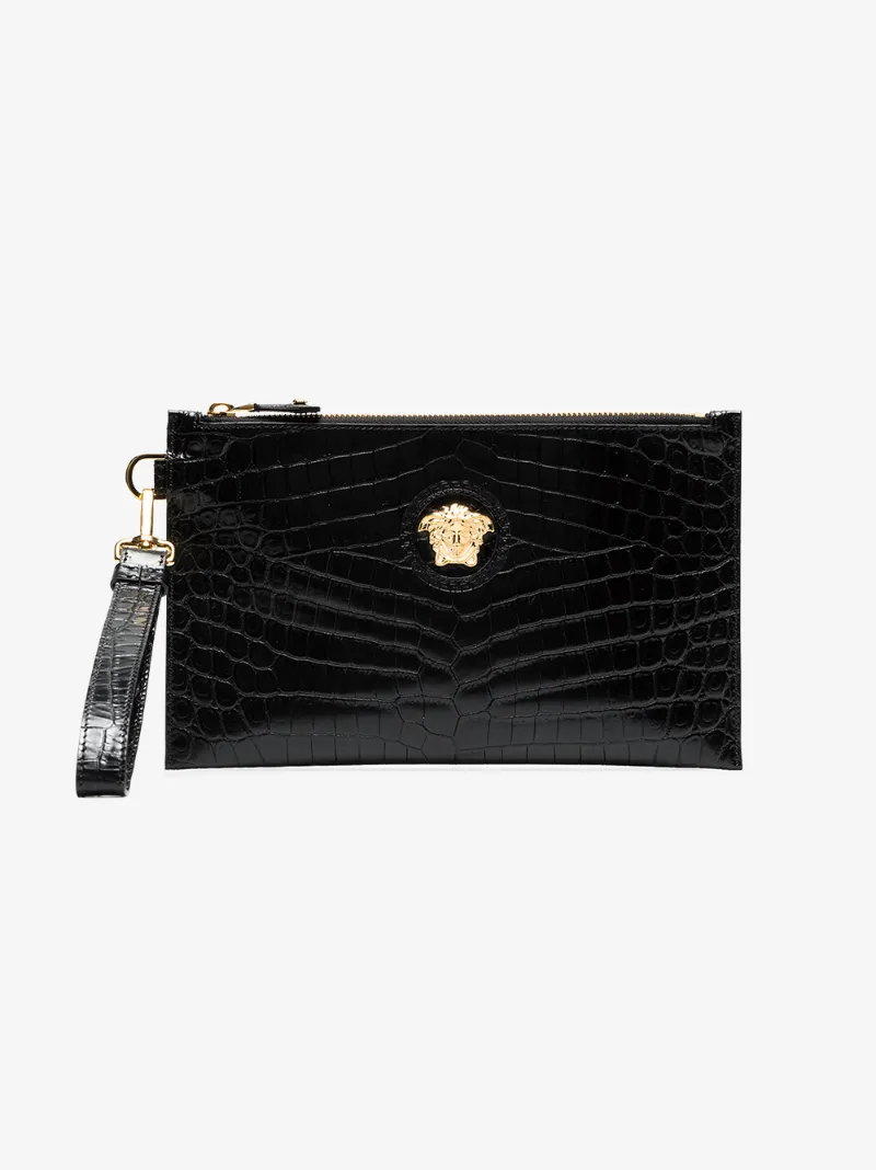 Versace Black Medusa Leather Clutch Bag Browns