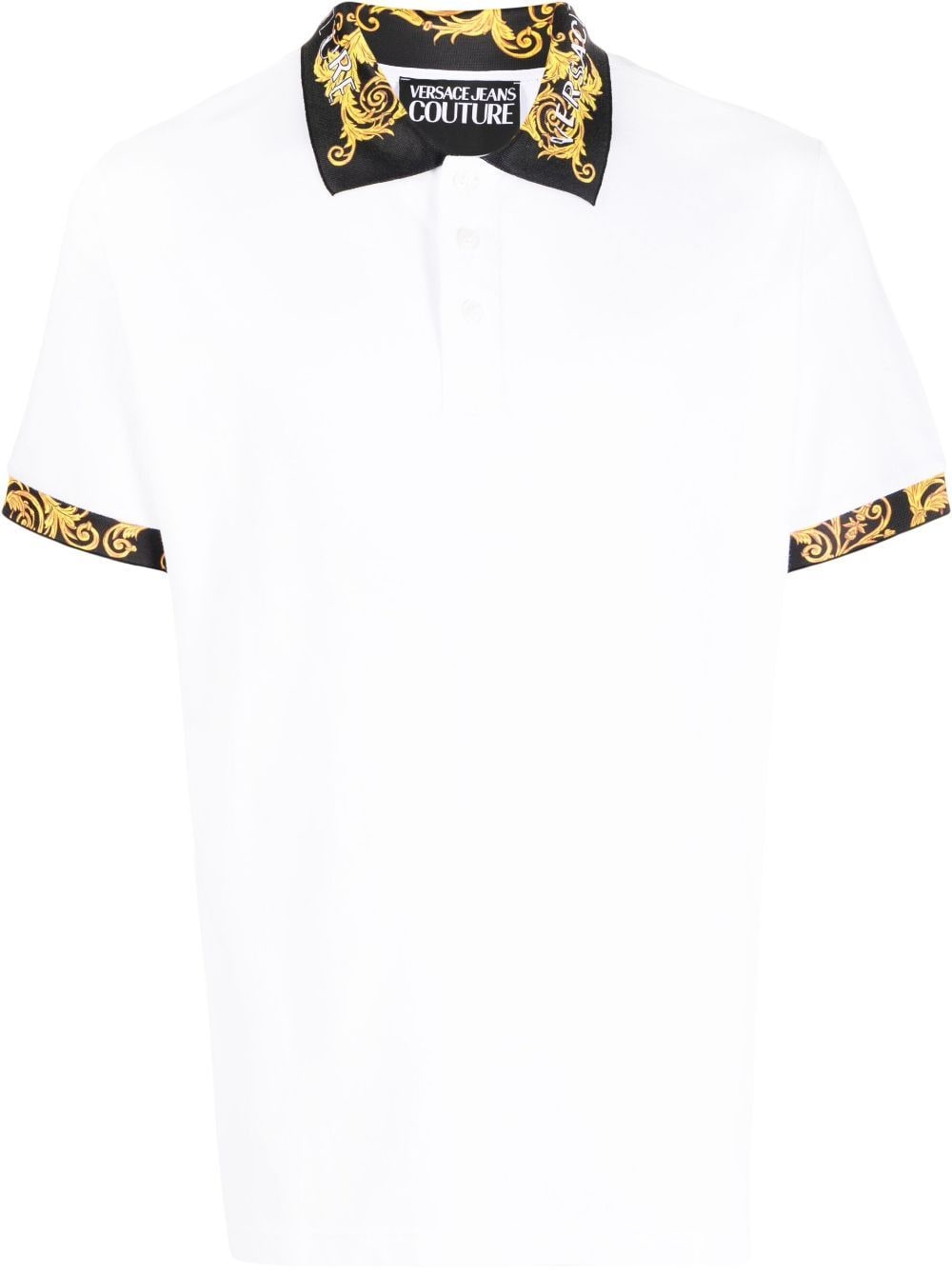 Versace Signature Print Collar Cotton Polo Shirt on SALE