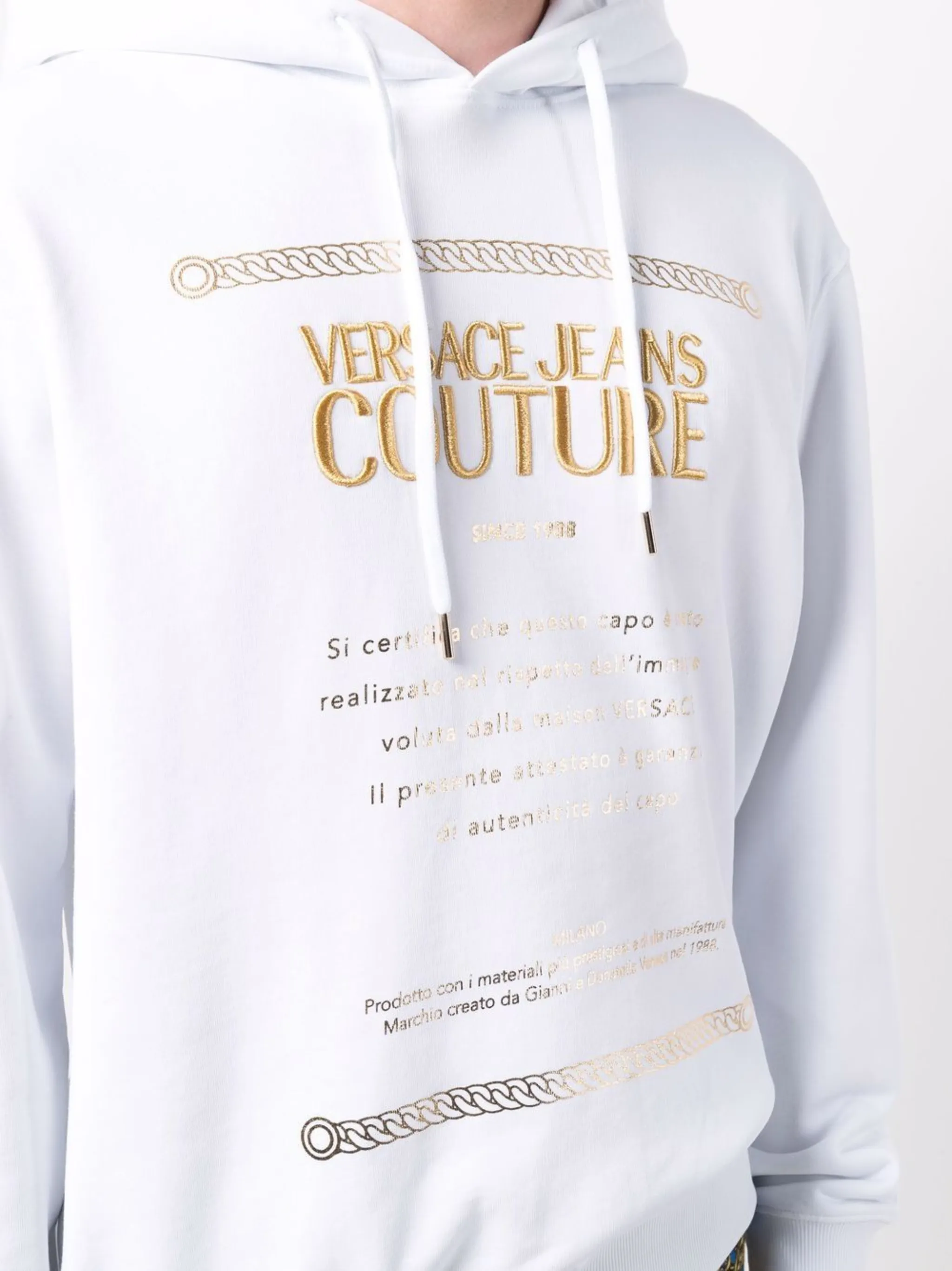 Versace Jeans Couture metallic logo print hoodie | Eraldo.com US