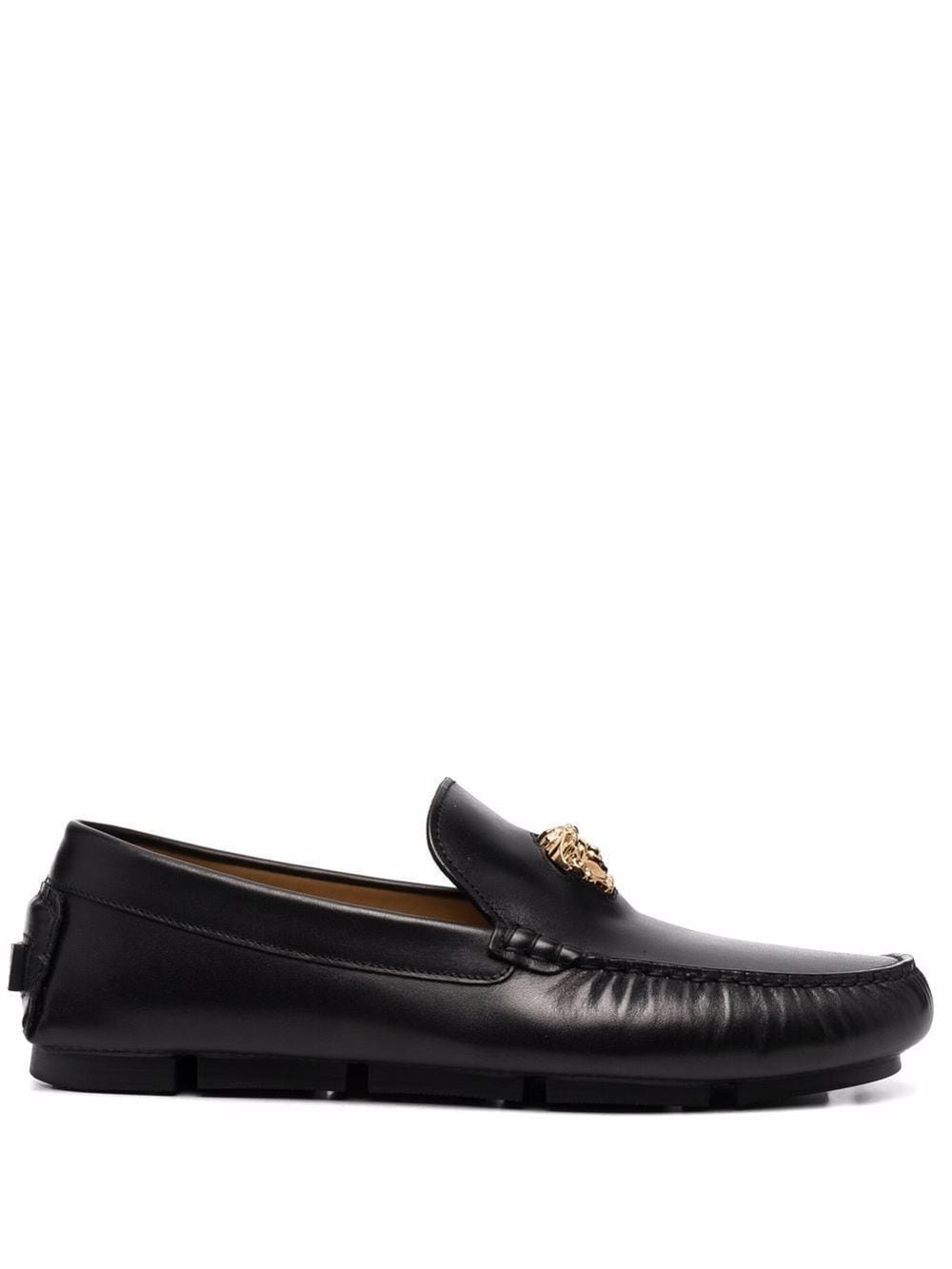 Versace Black Leather Medusa Slip On Loafers Size 44 Versace