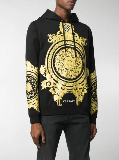 Versace Le Pop Classique baroque-print cotton hoodie black | MODES