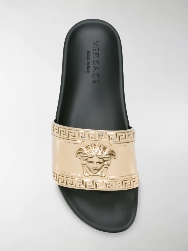 versace metallic medusa slides