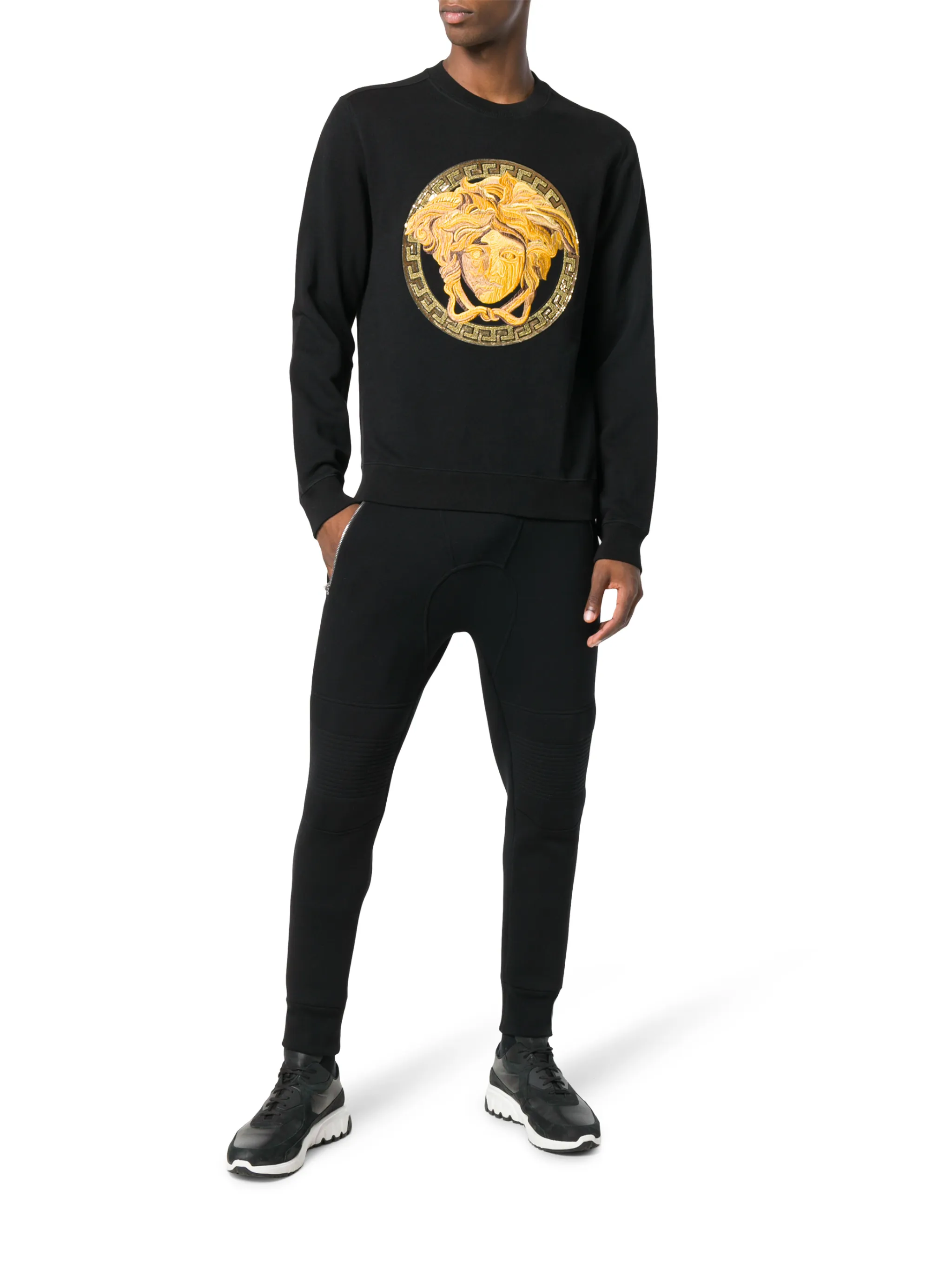 NEW 47 VERSACE sneaker black gold leather stud Medusa