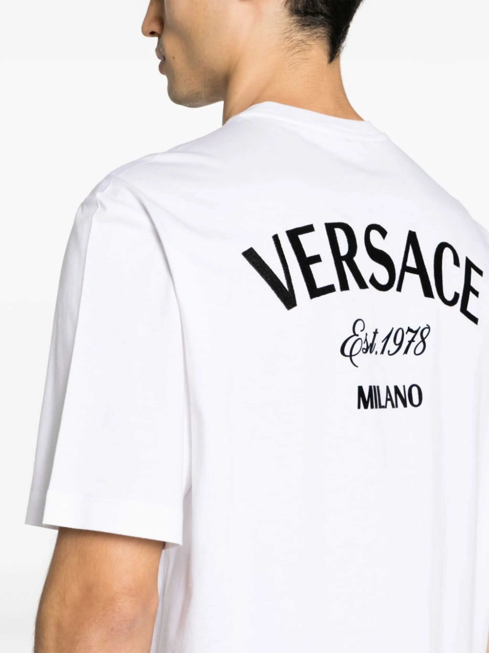 Versace Milano Stamp embroidered cotton T-shirt | Eraldo.com LT