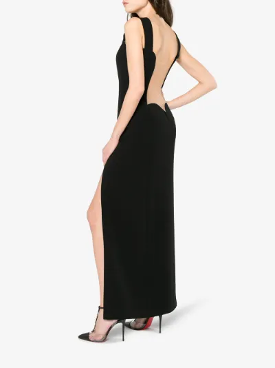 Silk column gown with slit and cut out back展示图