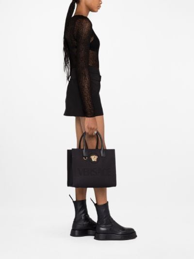 La Medusa cotton canvas tote bag in black - Versace