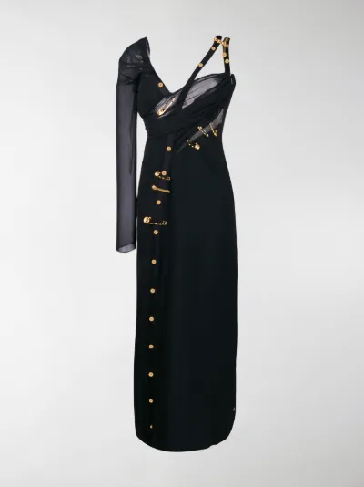 Versace Vestito asimmetrico con spilla nero | MODES