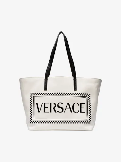 Versace White Logo Print Canvas Tote Bag Browns Versace White Logo Print Canvas Tote Bag