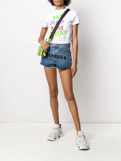 VETEMENTS frayed logo denim shorts | Eraldo.com US VETEMENTS frayed logo denim shorts | Eraldo.com US