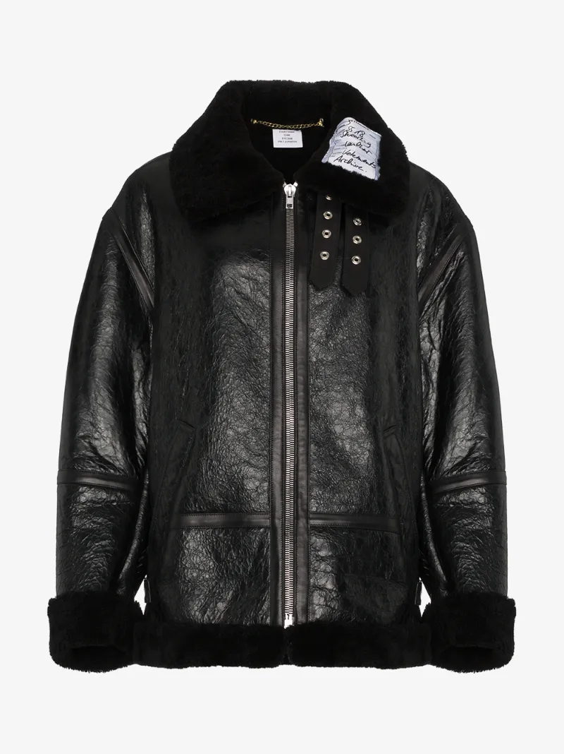 Vetements Leather And Shearling Aviator Jacket Fur Vetements Leather And Shearling Aviator Jacket
