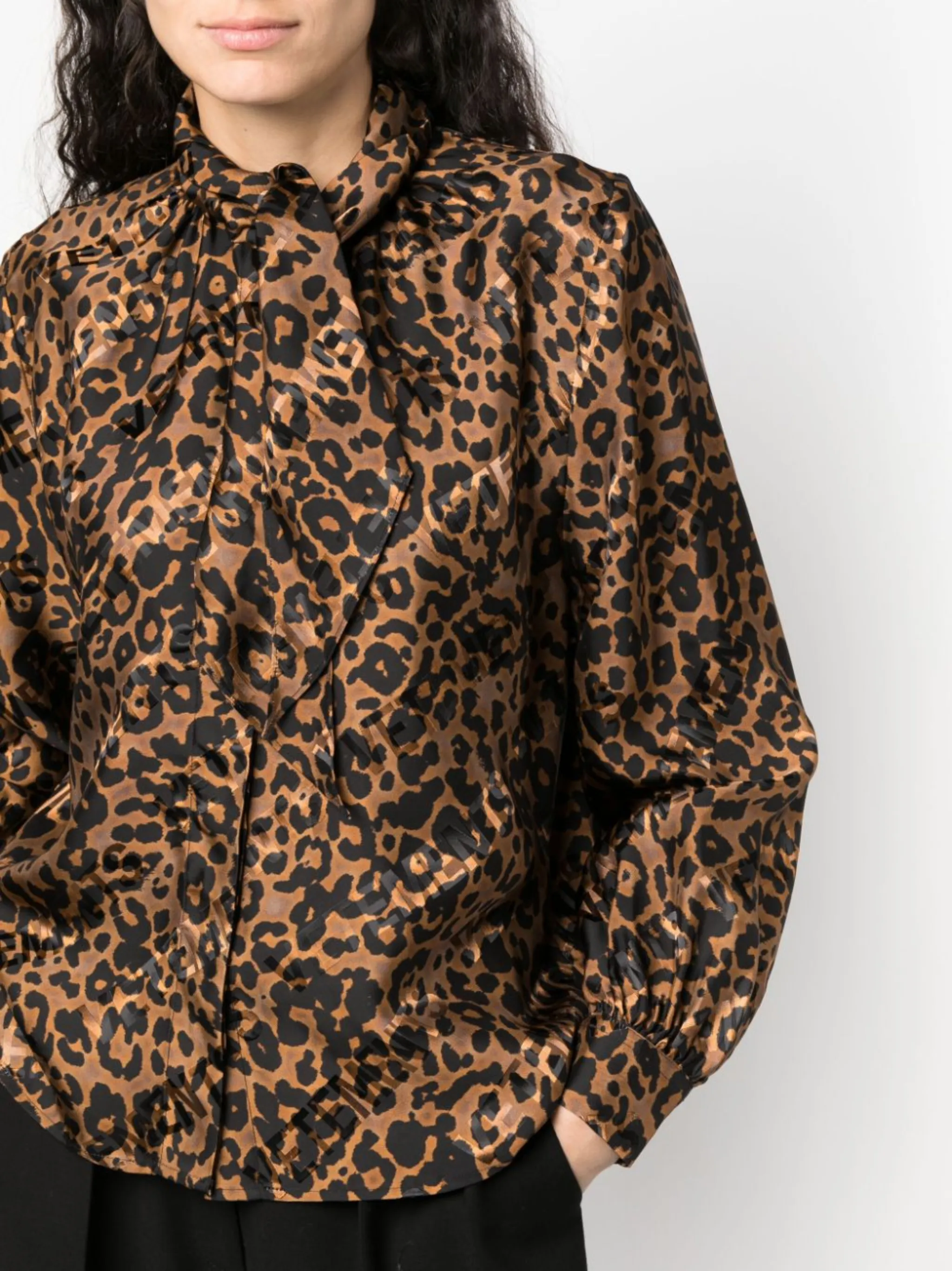 tie neck leopard print blouse