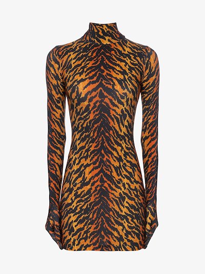 Vetements Orange And Black Tiger Print Glove Mini Dress Browns