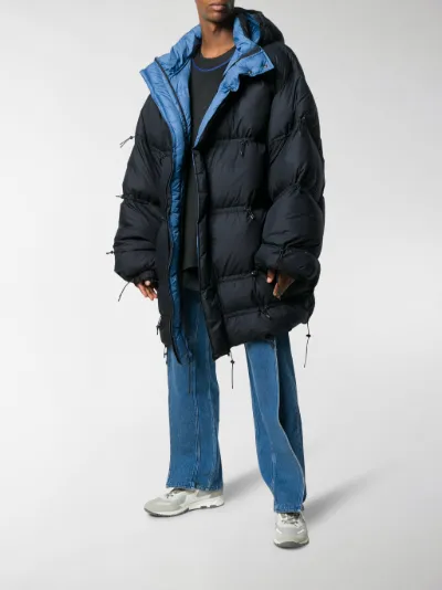 blue oversized puffer jacket