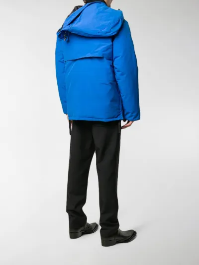 blue hooded parka