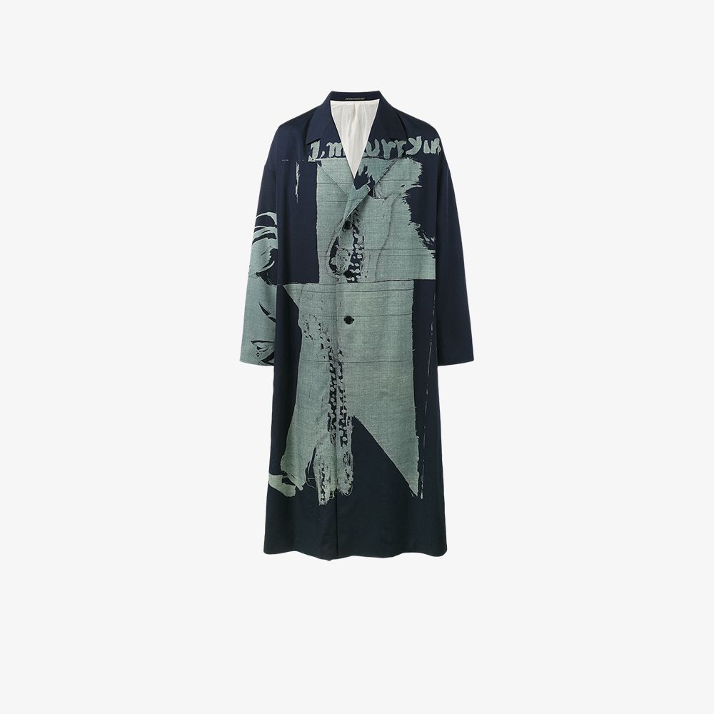 Yohji Yamamoto Reversible oversized printed overcoat | Browns