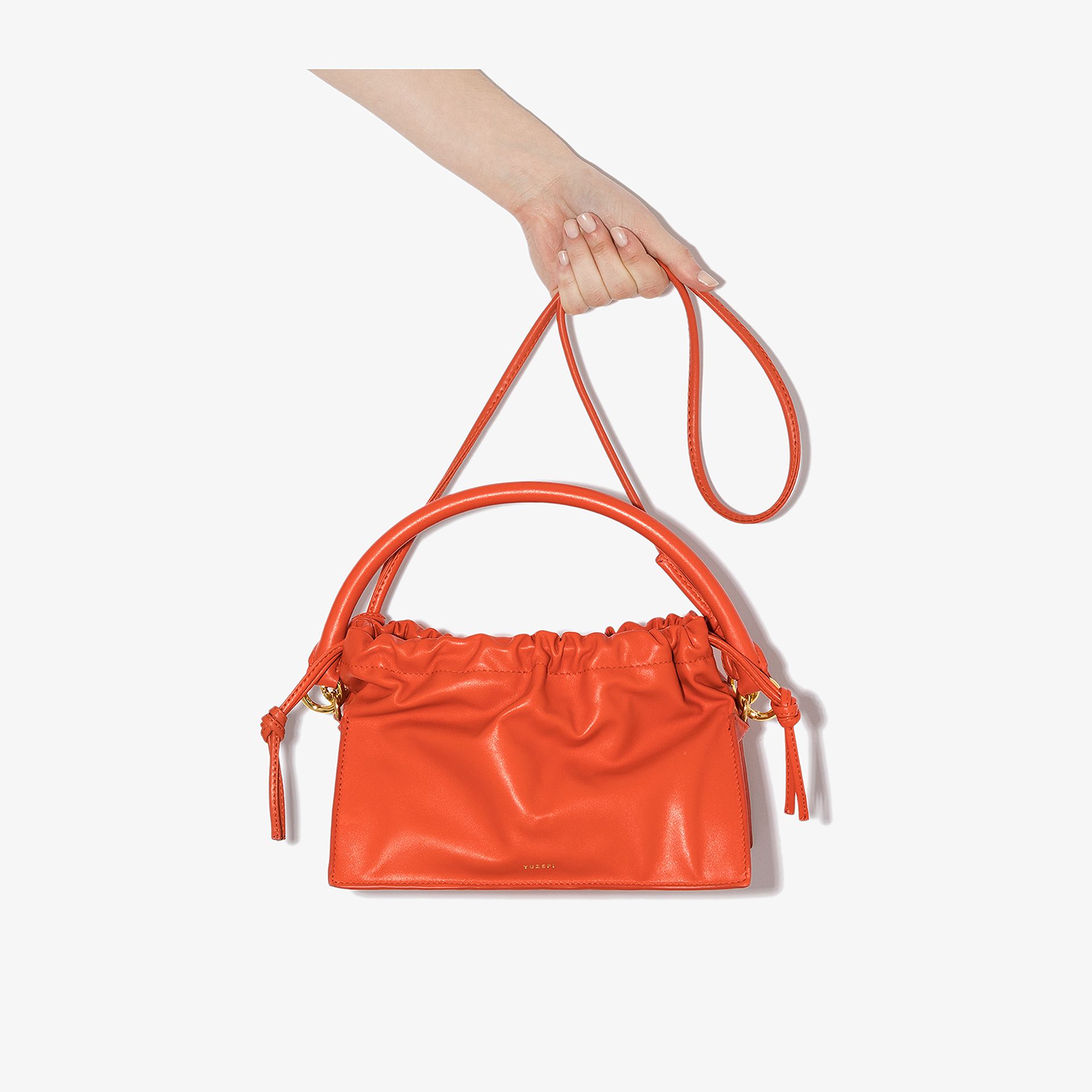 red leather tote handbag