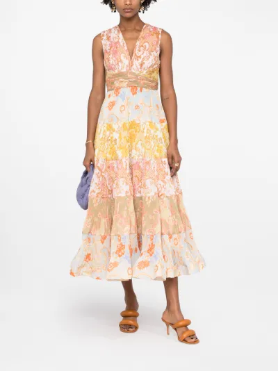 ZIMMERMANN Abito midi Postcard con stampa toni neutri | MODES