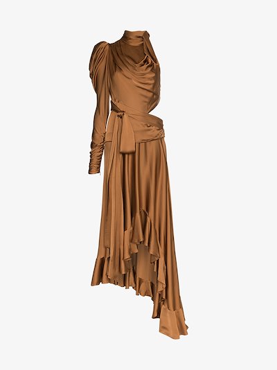 Zimmermann Draped Satin Cutout Dress Browns