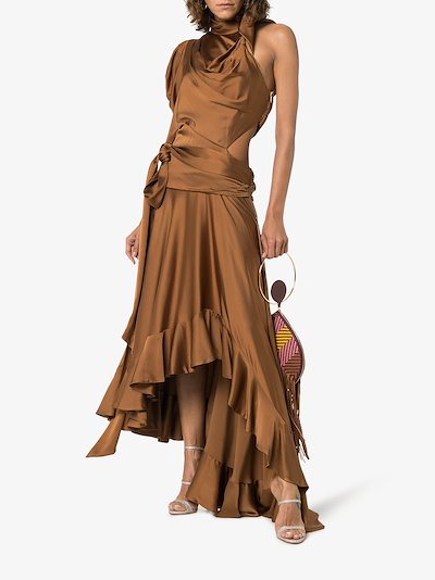Zimmermann Draped Satin Cutout Dress Browns