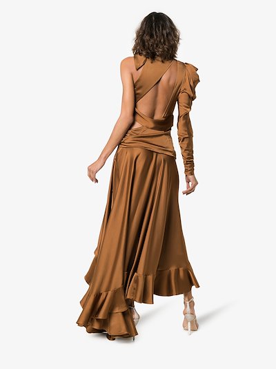 Zimmermann Draped Satin Cutout Dress Browns